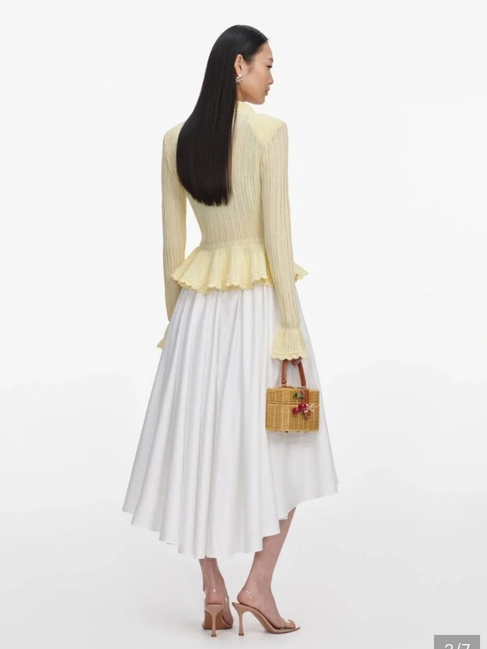 Authentic NWT Self-Portrait Yellow Pointelle Knit Peplum cardigan